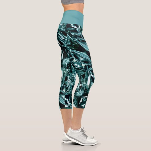 Metallic Abstract 101 Deep Teal Capri Leggings (Droite)