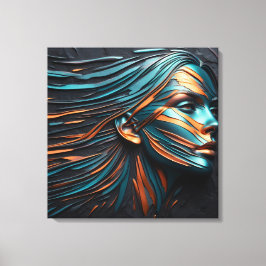 Metallic Abstract Woman's Face Art. Canvas Afdruk