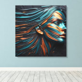 Metallic Abstract Woman's Face Art. Canvas Afdruk (Insitu (Houten vloer))