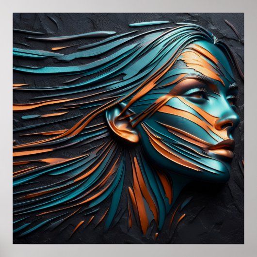 Metallic Abstract Woman's Face Art. Poster (Voorkant)