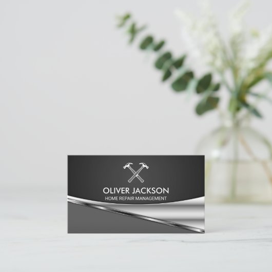 Metallic Achtergrond | Hamer Gereedschap Visitekaartje (Staand voorkant)