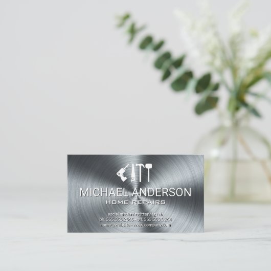 Metallic achtergrond | Hardwarehulpmiddelen | Hand Visitekaartje (Staand voorkant)