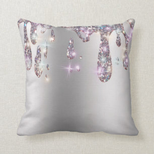 *~* Metallic AP7 Druppelende GLITTER ZILVER Grijs Kussen