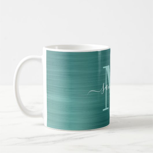 Metallic Aqua Blauwgroen Signature Monogram Koffiemok (Links)