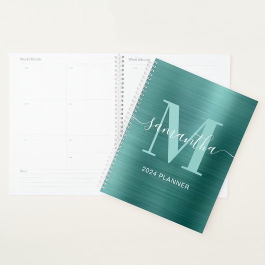 Metallic Aqua Blauwgroen Signature Monogram Planner (Display)