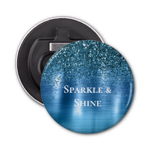 Metallic Aqua Blue Glitter Button Flesopener
