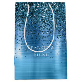 Metallic Aqua Blue Glitter Medium Cadeauzakje (Voorkant)