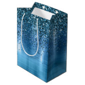 Metallic Aqua Blue Glitter Medium Cadeauzakje (Achterkant Gekanteld)