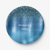 Metallic Aqua Blue Glitter Papieren Bordje (Voorkant)