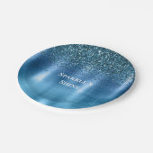 Metallic Aqua Blue Glitter Papieren Bordje (Gekanteld)