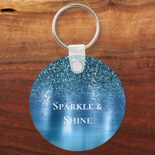 Metallic Aqua Blue Glitter Sleutelhanger (Voorkant)