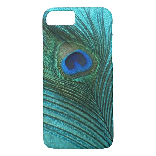 Metallic Aqua Blue Peacock Feather Case-Mate iPhone Case (Achterkant)