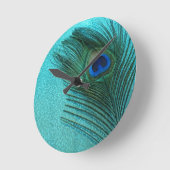 Metallic Aqua Blue Peacock Feather Ronde Klok (Hoek)
