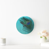 Metallic Aqua Blue Peacock Feather Ronde Klok (Huis)