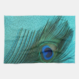Metallic Aqua Blue Peacock Feather Theedoek