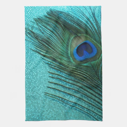 Metallic Aqua Blue Peacock Feather Theedoek (Verticaal)