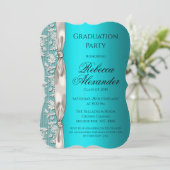 Metallic Aqua en White Ribbon Afstuderen Kaart (Staand voorkant)