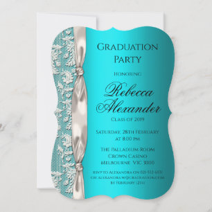 Metallic Aqua en White Ribbon Afstuderen Kaart