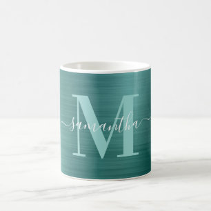 Metallic Aqua Teal Signature Monogram Koffiemok