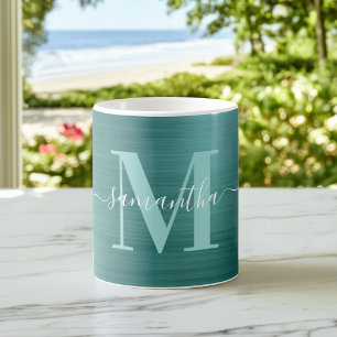 Metallic Aqua Teal Signature Monogram Koffiemok