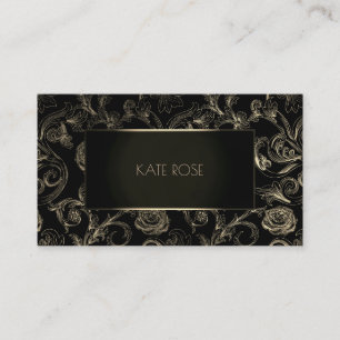 Metallic Black Champaign Gold Floral Lijst Rozen Visitekaartje