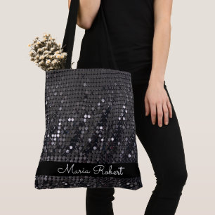 Metallic Black Glitter Gepersonaliseerde moderne c Draagtas