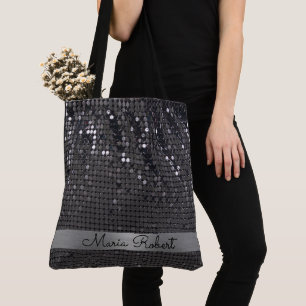 Metallic Black Glitter Girly Glam Gepersonaliseerd Draagtas