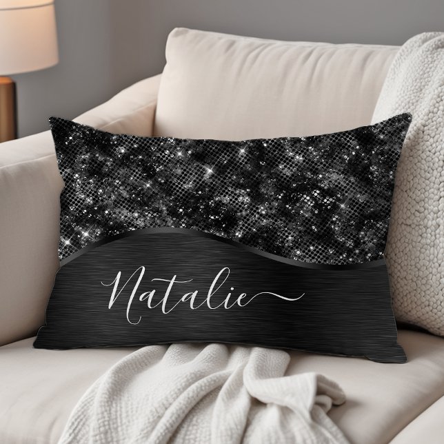 Metallic Black Glitter Personalized Accent Kussen (Creator heeft geüpload)