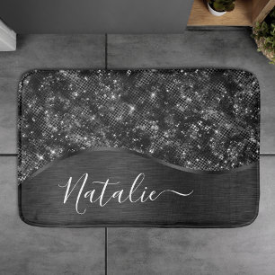 Metallic Black Glitter Personalized Badmat