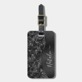 Metallic Black Glitter Personalized Bagagelabel (Voorkant verticaal)