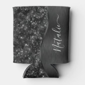 Metallic Black Glitter Personalized Blikjeskoeler (Voorkant)
