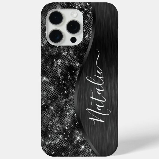 Metallic Black Glitter Personalized Case-Mate iPhone Case (Achterkant)