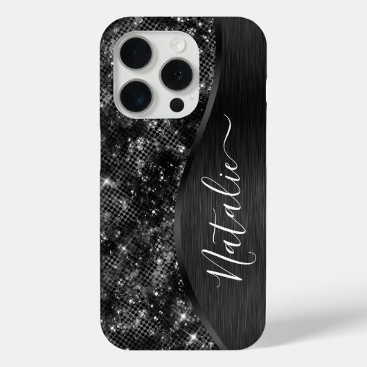 Metallic Black Glitter Personalized Case-Mate iPhone Case (Achterkant)