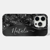 Metallic Black Glitter Personalized Case-Mate iPhone Case (Achterkant (horizontaal))