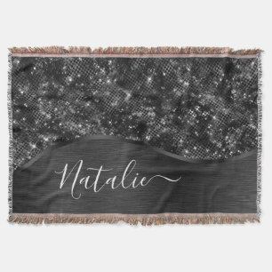 Metallic Black Glitter Personalized Deken
