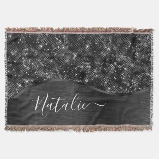 Metallic Black Glitter Personalized Deken (Voorkant)
