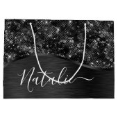 Metallic Black Glitter Personalized Groot Cadeauzakje (Achterkant)