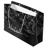 Metallic Black Glitter Personalized Groot Cadeauzakje (Voorkant Gekanteld)