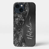 Metallic Black Glitter Personalized iPhone Hoesje (Achterkant)