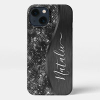 Metallic Black Glitter Personalized