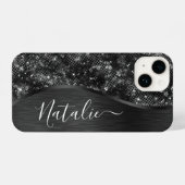 Metallic Black Glitter Personalized iPhone Hoesje (Achterkant horizontaal)