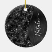 Metallic Black Glitter Personalized Keramisch Ornament (Achterkant)