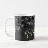 Metallic Black Glitter Personalized Koffiemok (Links)