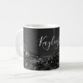 Metallic Black Glitter Personalized Koffiemok (Voorkant links)