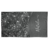 Metallic Black Glitter Personalized Kussensloop (Voorkant)