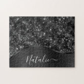 Metallic Black Glitter Personalized Legpuzzel (Horizontaal)
