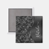 Metallic Black Glitter Personalized Magneet (Voorkant / Achterkant)