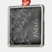 Metallic Black Glitter Personalized Metalen Ornament (Links)