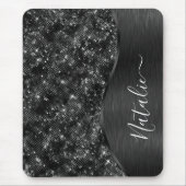 Metallic Black Glitter Personalized Muismat (Voorkant)