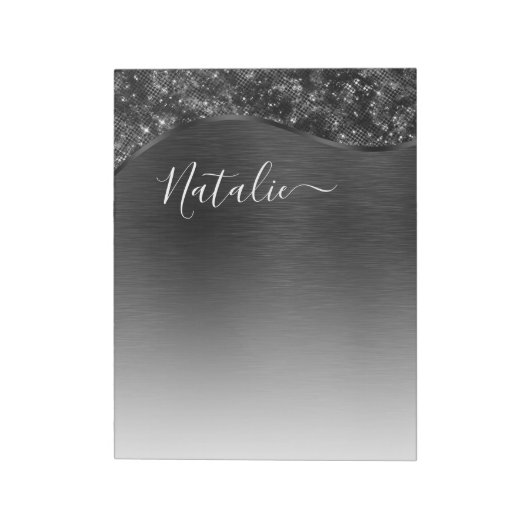 Metallic Black Glitter Personalized Notitieblok (Gedraaid)